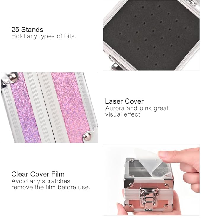 Professional 25 Holes Nail Drill Bits Box Container Nail Drill Grinding Bit Holder Nail Polish Head Storage Box Nail Tools Organizers Container Display Storage Box Manicure Tool (Aurora)