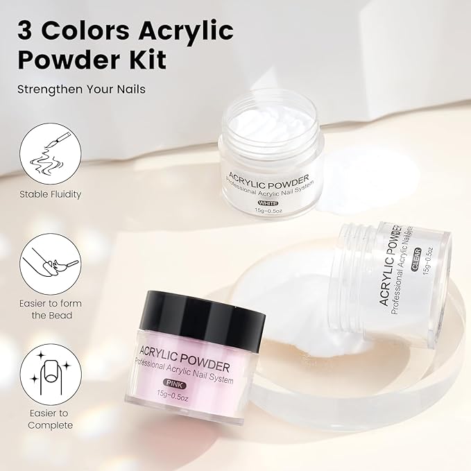 Acrylic Nail Kit for Beginners: Monomer Acrylic Nail Liquid Powder with Practice Hand U V Light Drill French Tips for Nail Starters with Everything Home Salon Gift Set (White)