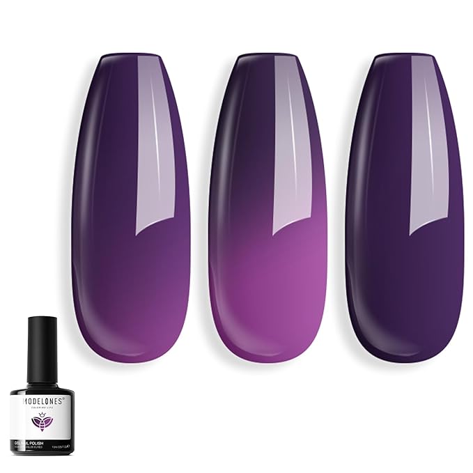 modelones Black Purple Gel Nail Polish Color Dark Purple Changing Black Mood Temperature Change Nail Polish Gel Soak Off Nail Art DIY Salon Manicure Holiday Gift for Girls Women 15 ML