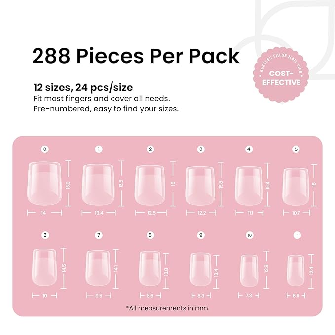 Beetles Gel Nail Tips 288Pcs Extra Short Square Etch-X Fake Nails Half Matte Press on Nail Tips Full Cover Nail Tips Gel Nail Polish Extensions Set Gifts for women