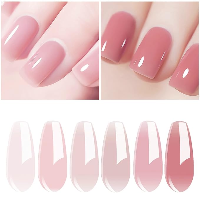 Vishine Gel Nail Polish Kit UV Light, 36W UV LED Nail Dryer Lamp, 6 Sheer Milky Pink Jelly Transparent Colors Base Top Coat Professional All-in-One Nail Art Manicure Tools