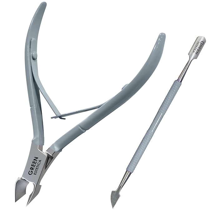 Professional Cuticle Trimmer with Cuticle Pusher Nail Cuticle Remover Nipper Silver Stainless Steel Sharp Blades Manicure Tools with Double Spring Nail Care Pedicure Nail Tools Home Spa (Gray)