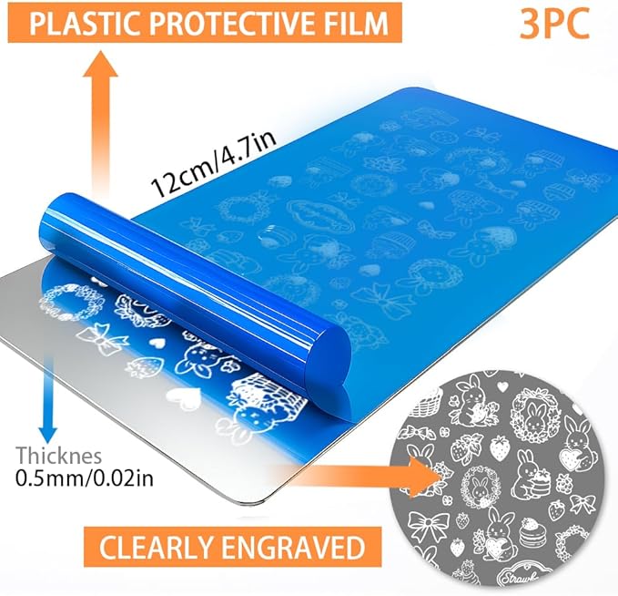 PH PandaHall 3pcs Rabbit Puppy Cat Nail Stamping Plates, Lovely Bow Strawberry Nail Art Templates Cute Animal Stainless Steel Image Plate Art Stencils for Easter DIY Print Manicures Salon Design