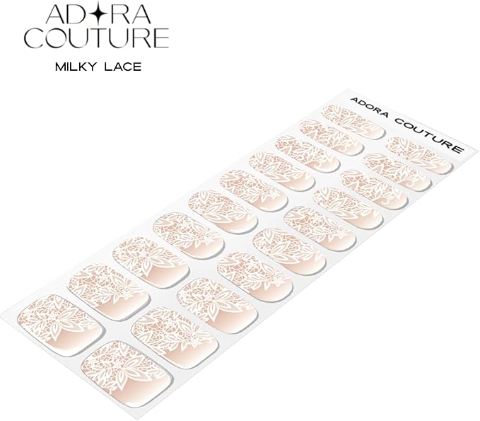 Semi Cured Gel Nail Strips with 20 Pieces - UV Gel Stickers, Manicure Kit, Easy Application Wraps Includes Prep Pads, Nail File, Wooden Stick - UV Light Required (Milky Lace)