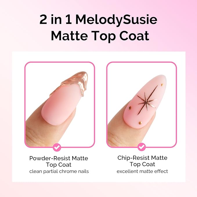 MelodySusie 2Pcs 15ml Matte Gel Top Coat - Powder-Resist Formula, Long-Lasting UV Curable for Detail Chrome Powder Painting, DIY Nail Art, Salon-Grade Matte Finish