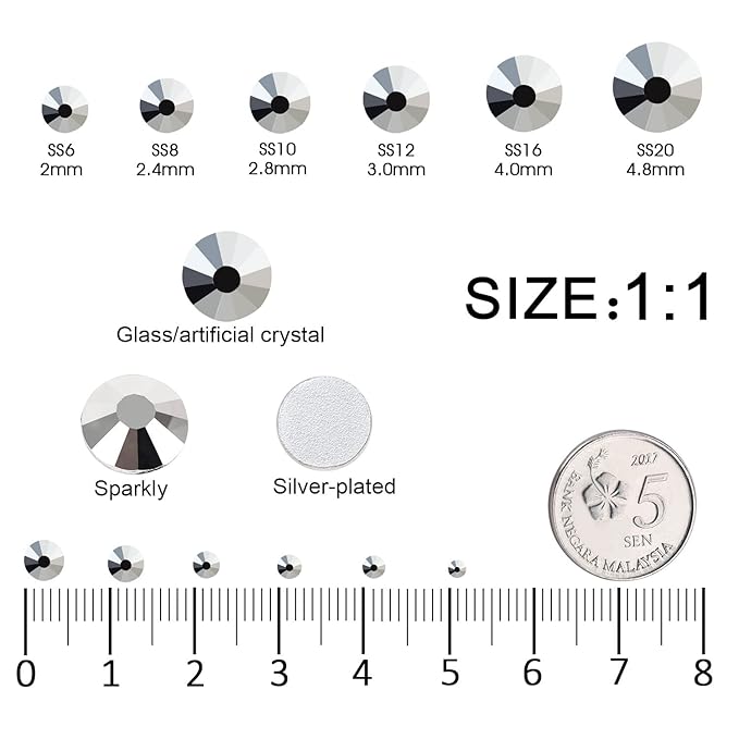 4240Pcs Silver Flatback Rhinestones 6 Sizes Crystal Diamonds for Nail Art Crafts Clothes Shoes with Tweezers and Picking Pen