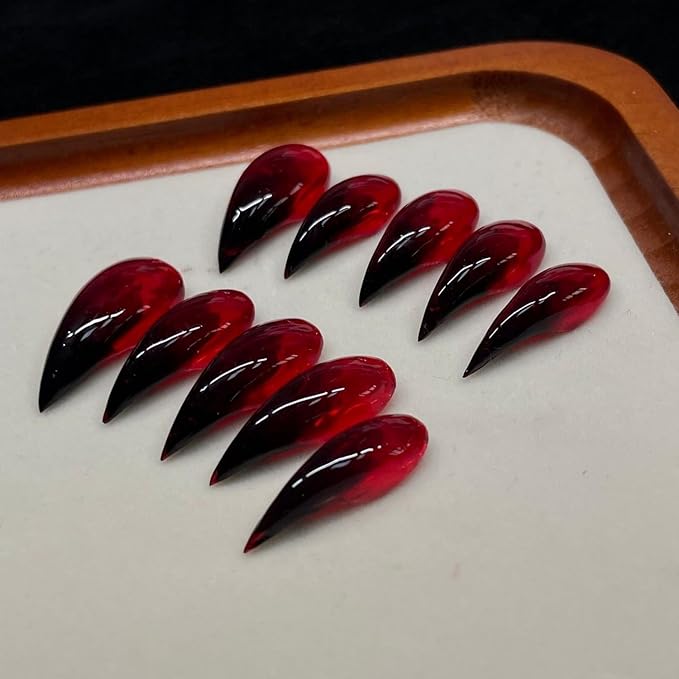 Handmade Press on Nails Black Red Gradient Gothic Eagle Claw Fake Nails Long Stiletto Muti-Layer Gel Acrylic Nail Cat Dragon Eagle Claw False Nail Designs Full Cover Stick on Nails for Women (M)