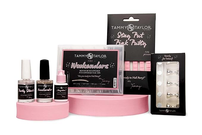 Tammy Taylor Acrylic XX Long Coffin Nail Tip Extensions | Tapered Square Clear Full Coverage, Natural Lightweight, Long Lasting, Professional C Curve Acrylic Nail Tips | The Weekenders All-in-One Kit