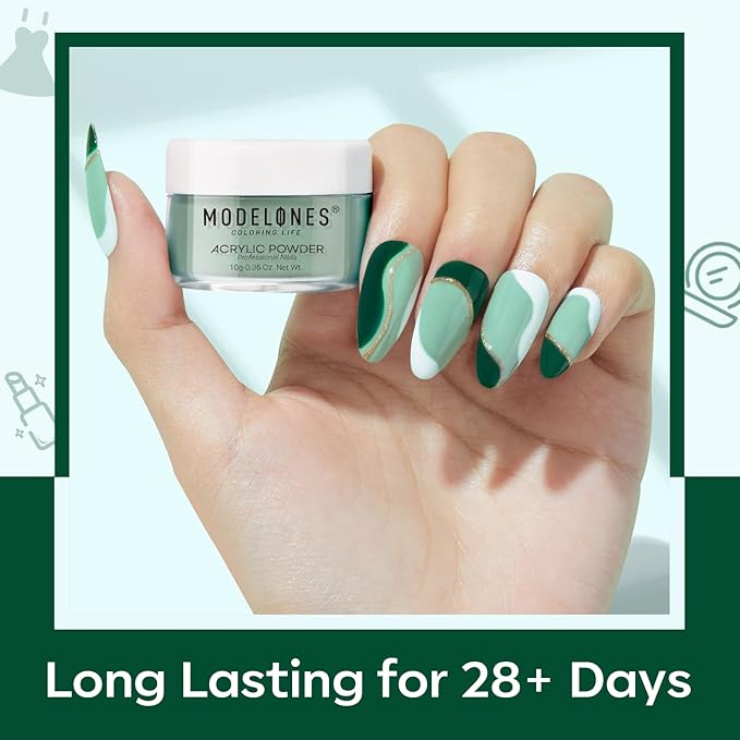 Modelones Acrylic Powder 6 Colors Acrylic Nail Powder Kit Sage Green Mist Blue Light Grey Dark Olive Shades Matcha Avocad 3D Acrylic Nail Art Nail Extension No Nail Lamp Needed