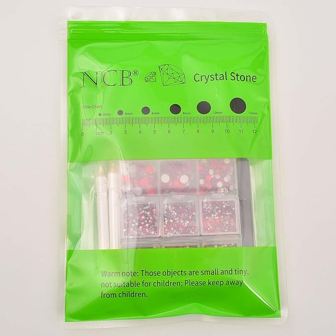 NCB 8000pcs Non Hotfix Rhinestones 10 Sizes Flatback Crystal Glass Rhinestones with Tweezers and Picking Pen for Nail Art Clothes Bags Phone Decorations Crafts DIY (019 Siam Mix SS3-SS30)