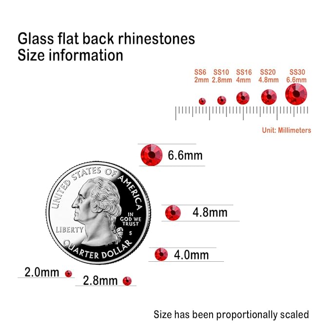 Flatback Glass Rhinestones,Bedazzler Gems 1440pcs Non Hotfix Crystal Rhinestones for Nail Charms Crafts Clothes Tumblers,Red,SS10