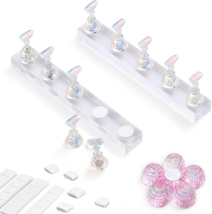 Etercycle Nail Stand Acrylic Nail Art Display Stand Practice Nail Holder for Painting Nails Magnetic Practice Stands with Reusable Putty (Clear)