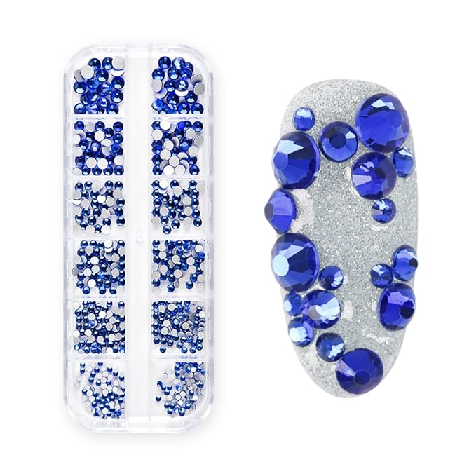KADS Nail Crystals AB Nail Art Rhinestones 5 Colors Round Beads Flatback Glass Charms Gems Stones 6 Sizes for Nails Decoration Makeup Clothes Shoes (5 Colors+ Tweezer 1)