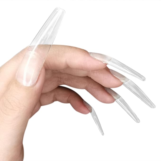 Allkem Soft Gel Nail Tips - 360 pcs XXL Ballerina Nail Extensions Kit - 12 Sizes Extra Extra Long Full Cover Nails - Clear (360 Pieces)