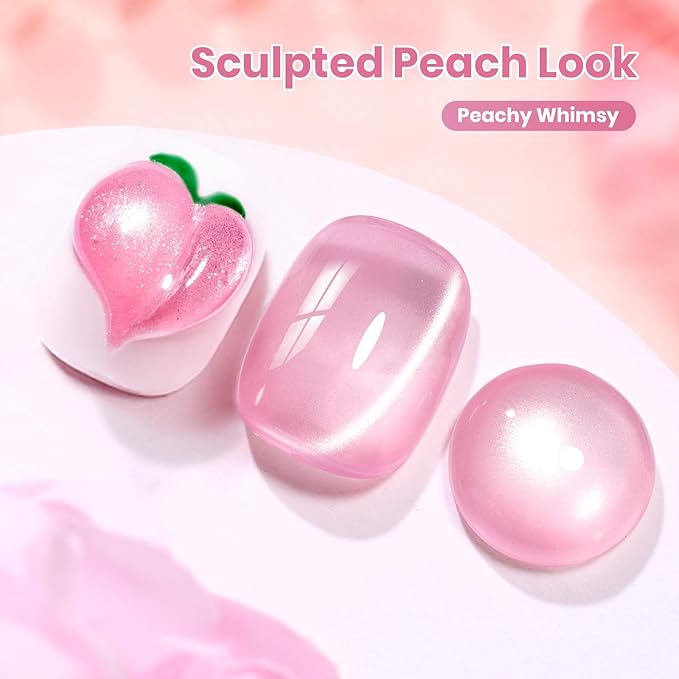 Beetles Peachy Whimsy Pink Cat Eye Gel Nail Polish - 15ML Glitter Pink Cat Eye Spring Gel Polish Magnetic Shimmer Effect Soak Off UV Nail Art Design Salon DIY Manicure Gift for Women