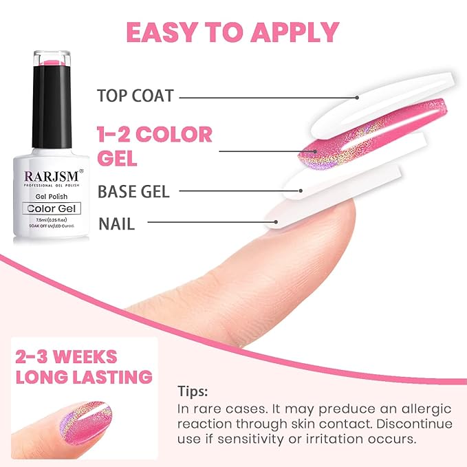 RARJSM Rainbow Cat Eye Gel Nail Polish with 6 Colors Gel Polish Holographic Magnetic GelPolish 9D Cat Eye GelPolish Soak Off UV LED DIY Manicure Art