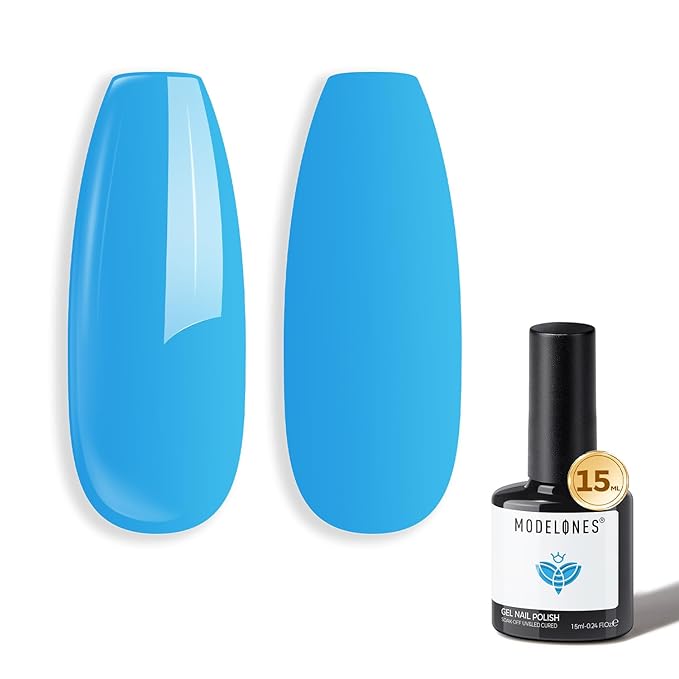 modelones Sky Blue Gel Nail Polish Powder Blue Gel Polish Soak Off Pastel Nail Polish Gel Nail Art Salon Manicure 15 ML