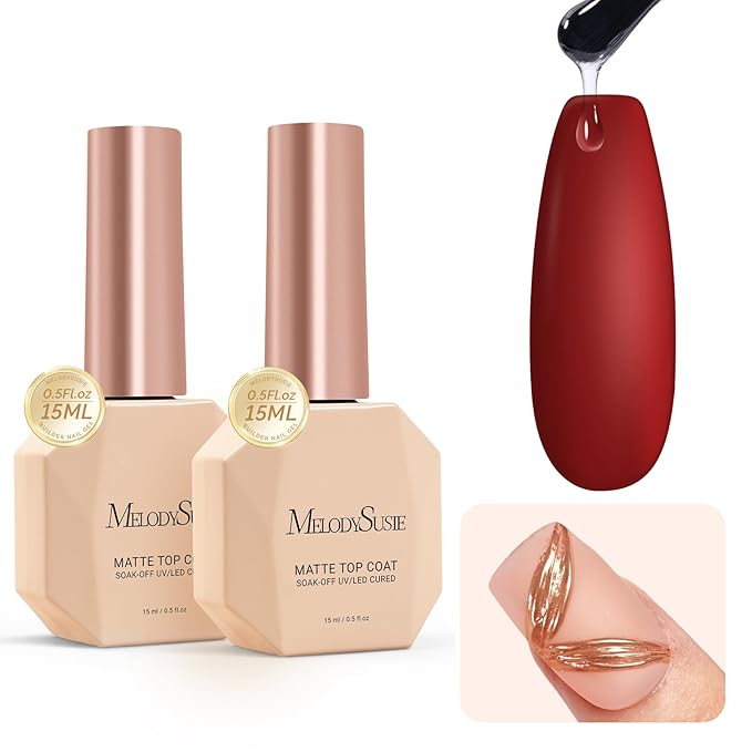 MelodySusie 2Pcs 15ml Matte Gel Top Coat - Powder-Resist Formula, Long-Lasting UV Curable for Detail Chrome Powder Painting, DIY Nail Art, Salon-Grade Matte Finish