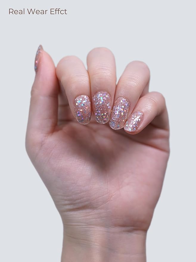 Semi Cured Gel Nail Strips - UV Light Gel Nail Stickers - 20 Long Lasting Salon Quality Wraps (Fairy Sparkle Pink)