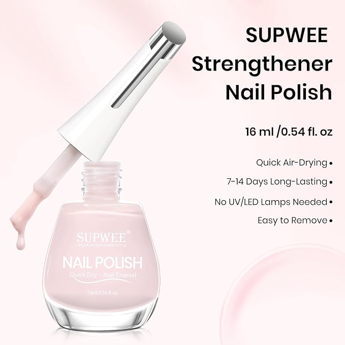 Quick Dry Milky Natural Nail Polish, Regular Fingernail Lacquer Help Nail Strengthener and Growth Nail Repair