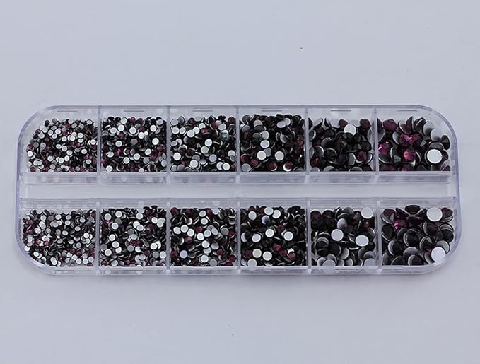 Over 2100 Pieces Purple Amethyst Flat Back Glass Rhinestones Crystals for Nail Art Kit 6 Sizes (1.4mm - 4.8mm)