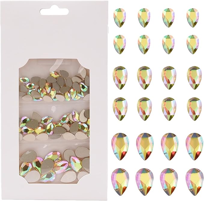 100pcs 3 Size Flat Back Glass 3D Nail Crystal Diamond Glitter Sunshine Gold Big Small Shapes Rhinestone Gems Charms Nail Art Set Supply