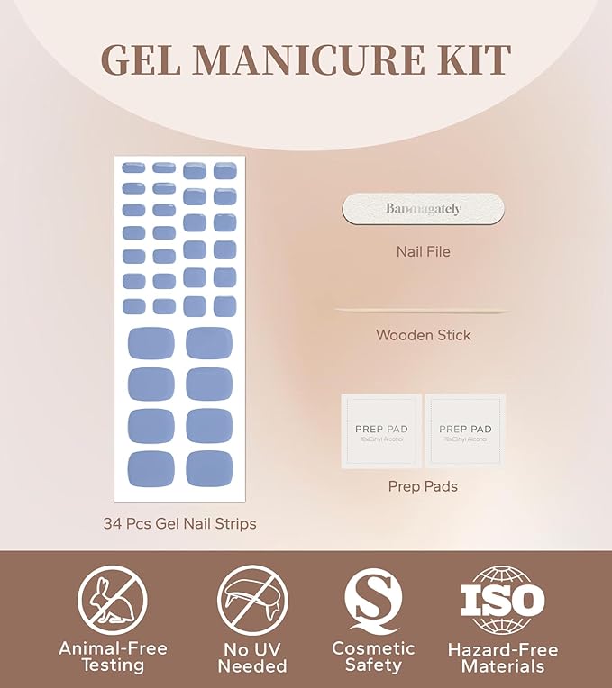 Toe Gel Nail Stickers - 34PCS Salon Quality Wraps no UV Light Needed - Long Lasting Toe Nail Polish Strips for Women (Sky Blue)