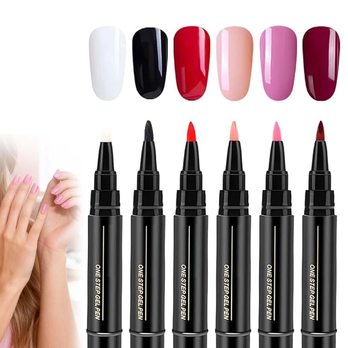 Professional Nail Pen Set,6/12/18 Colors per Set,3 in 1 Quick Dry Nail Polish Pens, Colorful Gel Pens for DIY Nail Art, Easy Nail Polish Pen for Women Girls (F Set/6pcs)