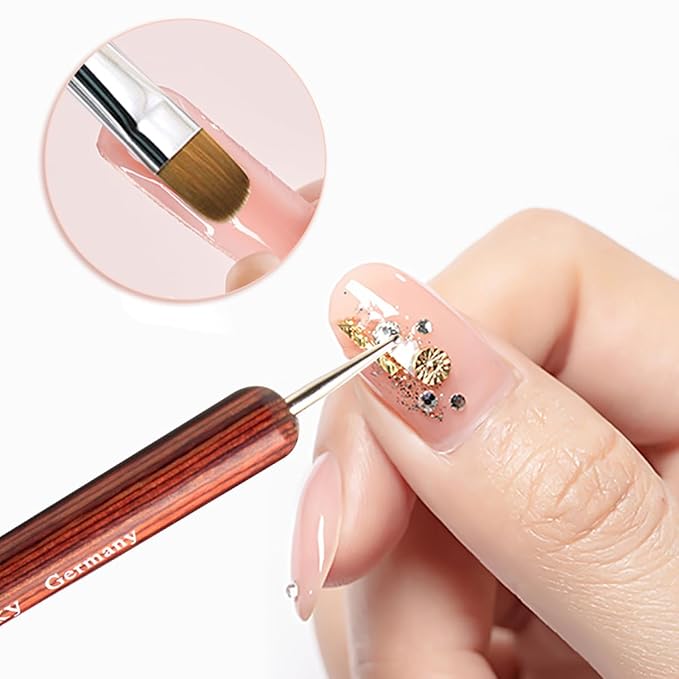 French Nail Brush -2 Way French Gel Acrylic Nail Art Brush with Dotting Manicure Tool for Manicure Cuticle Clean Up Nail Art Design- Professional Nail Salon Quality Brush, Nail Dotting Pen (Red, 14#)