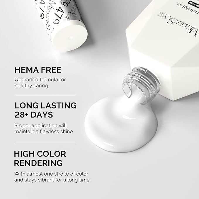 MelodySusie Hema Free Gel Nail Polish, 0.5 Fl Oz Thick White Gel Polish, Non Toxic, Long Lasting, Soak Off UV Nail Polish, Manicure Nail Design Salon DIY Nail Art at Home 479