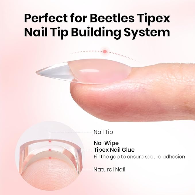 Beetles 20g Tipex Nail Glue Gel, No Wipe & No-Need-to-Hold, Designed for Tipex Instant Apex Nail Tips, Flat-Nail Friendly, DIY & Salon Use, UV/LED Cured