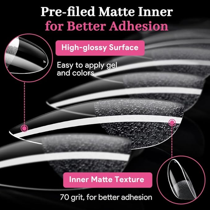 Medium Oval Fake Nail Tips - 15 Sizes 240 PCS Clear Half Matte Press On False Nail Tips Pre-shaped Soft Full Cover Gel Nail Tips Extensions Thick Long Lasting for DIY Beginners& Salon Manicure