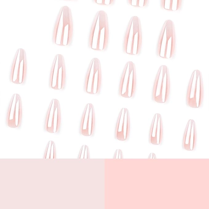Press on Nails Almond - Medium Fake Nails with Ombre Deign - Glossy Full Cover Stick on False Nails - for Women 24 Pcs
