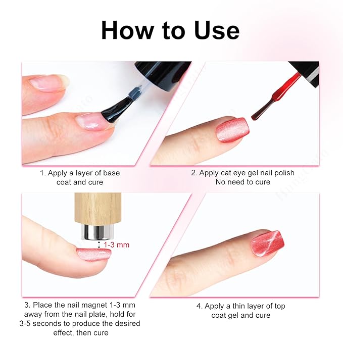5-in-1 Cat Eye Nail Magnet Tool with Heart Shape, Magnetic Nail Art Pen Stick for 3D Cat Eye Gel Polish, DIY Nail Art Design, Salon and Home Manicure Supplies