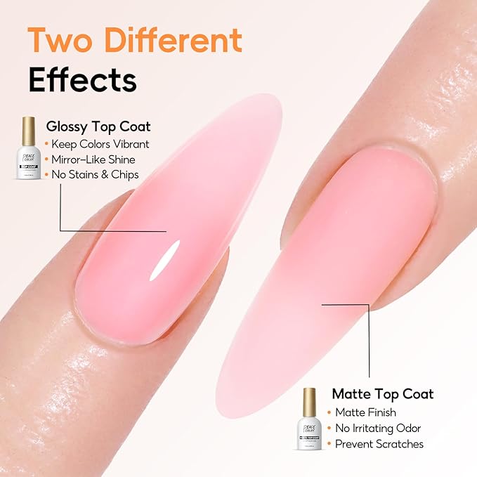 PEACECOLOR 24Pcs Poly Nail Gel Kit with U V light 6 Colors Clear Pink Nude Poly Nail Extension Gel with Glossy/Matte Top Coat Nail Rhinestones Starter Kit DIY Home Gifts for Women