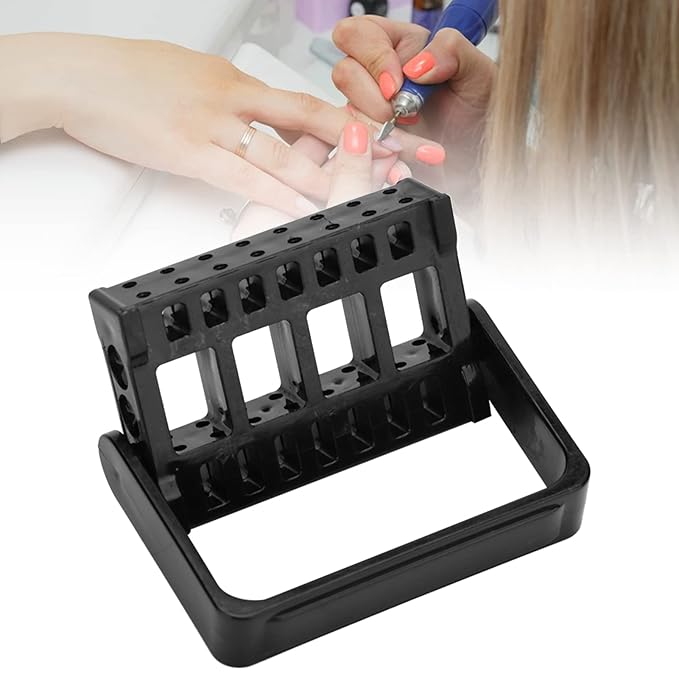 16 Holes Nail Drill Bits Holder Display Organizer,Nail Art Stand Display Organizer Box, Exhibition Stand Rack Accessory Acrylic Nails Manicure Tools for Home Salon(black)