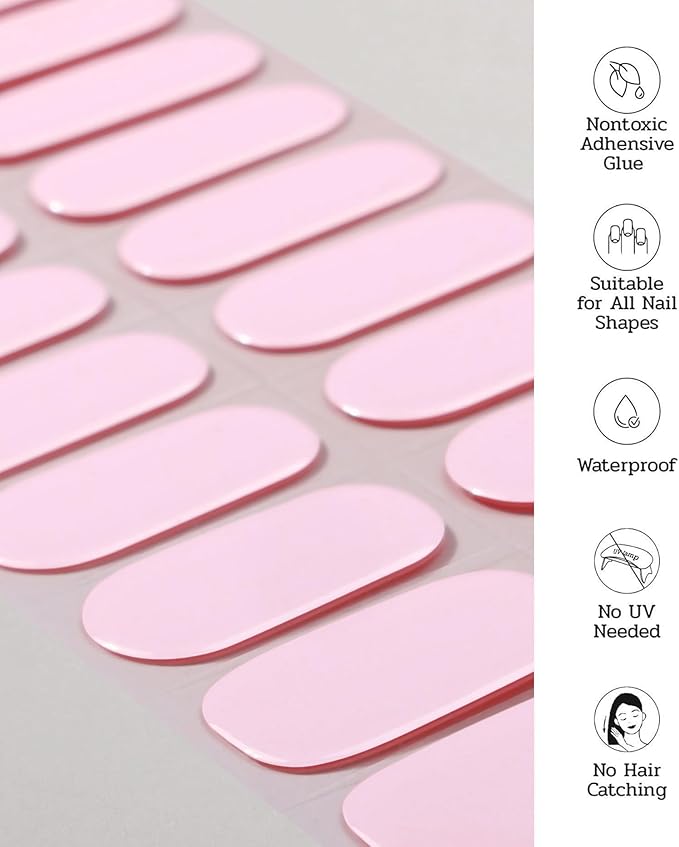 Nail Polish Strips (No UV Lamp Needed) - 22 Pcs Salon Quality Gel Nail Stickers - Long Lasting Wraps (Pink Reverie)