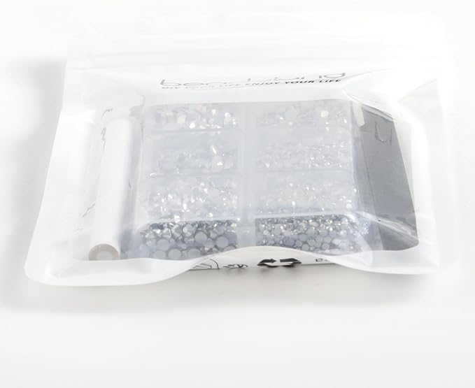 Beadsland 4300pcs Flatback Rhinestones,Silver Rhinestone Nail Gems Round Crystal Rhinestones for Crafts,Mixed 6 Sizes with Picking Tweezers and Wax Pencil Kit, SS6-SS20,Silver Hematite