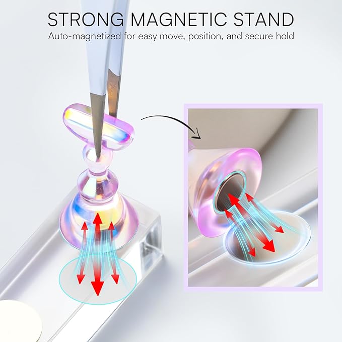 Makartt Nail Stand: Purple Nail Holder for Painting Nails DIY, Magnetic Press on Stand for Art Display Practice, Purple Glitter Flower Fake Holder for Home Salon with Reusable Adhesive Putty