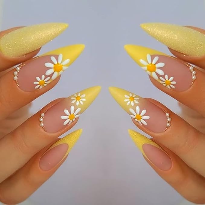 6 Sheets Daisy Nail Art Stickers, Charming Flower Chrysanthemum 3D Trendy Design Self-Adhesive Spring Nail Art Decals, DIY Manicure Decoration Supplies Accessories for Women Girls