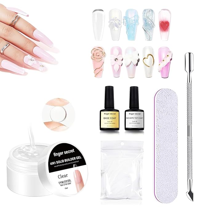 Clear Solid Builder Gel Set, Nail Extension Gel with Nail Art Tools, DIY Non Stick to Hand for Long Lasting Manicures Poly Gels