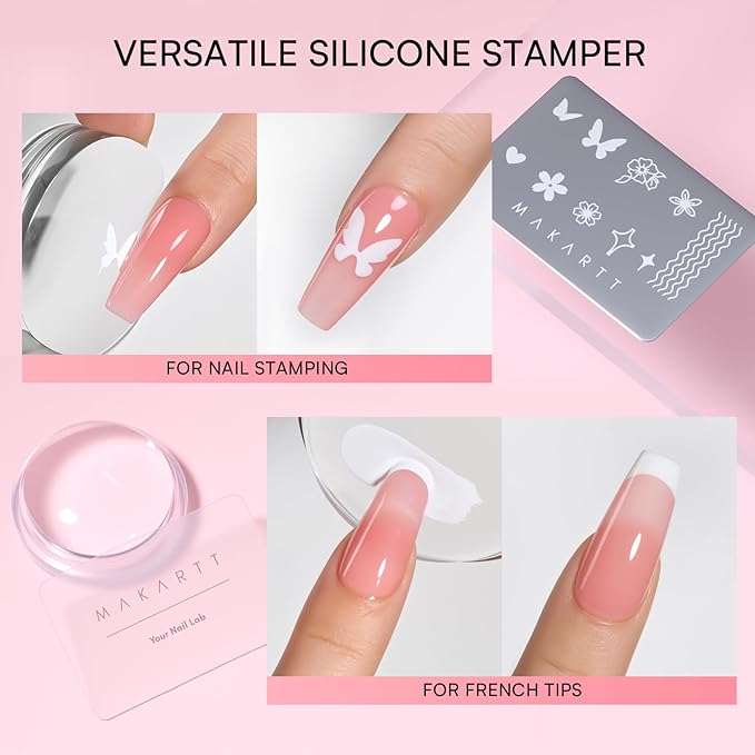 Makartt 5-in-1 Nail Art Gel: ColorPot 3 Colors Gel Nail Polish No Wipe with Nail Stamp for Stamping, French Tips, Ombre Patting, Painting & Sculpting with Silicone Head for DIY Home Salon Use