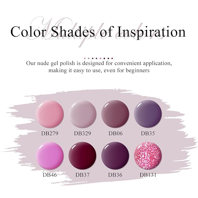 MTSSII Gel Nail Polish 8 Colors, Pink Brown Burgundy Red Gel Polish Set Peach Pastel Pink Nail Polish Gel Kit Soak Off Manicure Set Nail Art Gift for Women DIY Home Salon