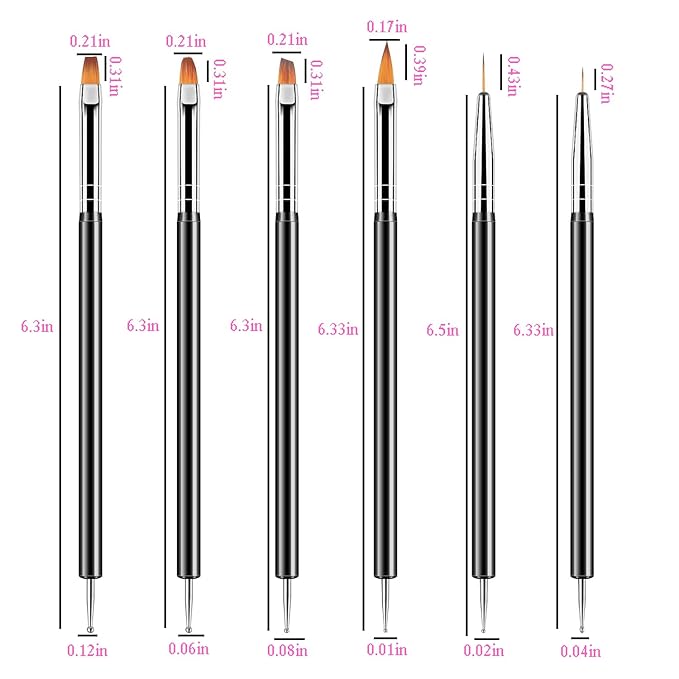 6PCS Double-Ended Nail Art Brush Kit For Gel Polish, Liner, Drawing, And Detailing - Professional Nail Design Pen And Paint Brushes Set