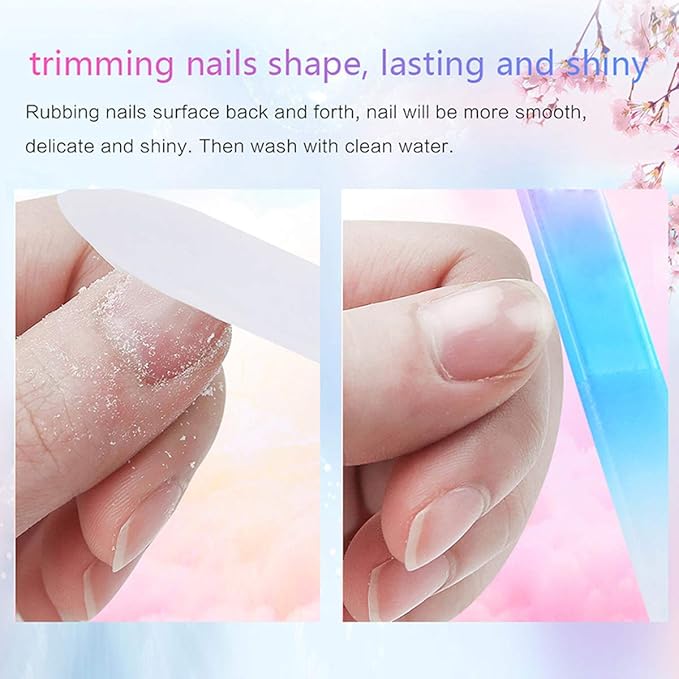 6 Pack Glass Nail File with Case, Crystal Fingernail Files Set, Double Sided Finger Nail Files, Professional Manicure Nail Care for Women, Christmas Gifts Stocking Stuffers