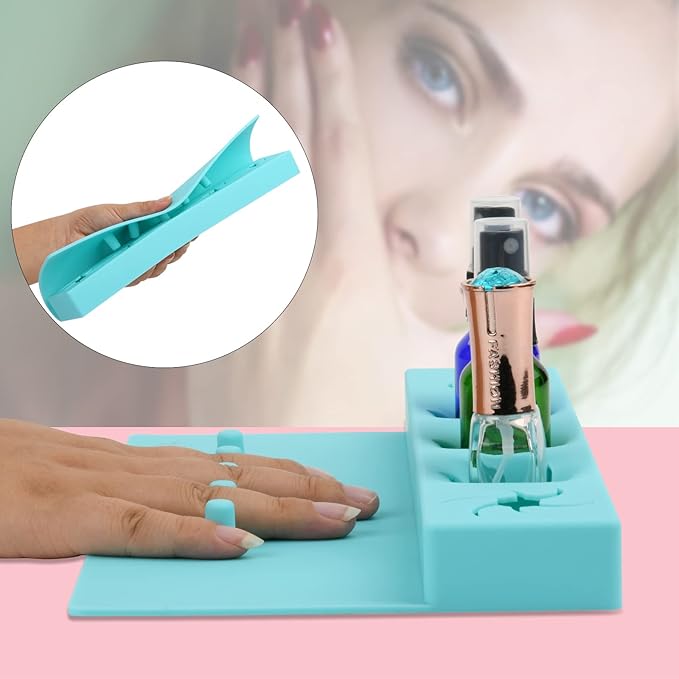 Beautyflier Soft Silicone Nail Polish Bottle Holder, Nail Polish Organizer Nail Station for Salon Home DIY Manicure Tools Nail Art (Blue)