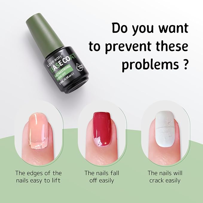 Base Coat Gel Polish for Nails, Clear Crystal Strengthen Apex Building Enhance Reinforce, Long Lasting 28+ Days, Safe Formula Protect Uneven Thin Damaged Weak Nail（U V Nail Lamp Needed）