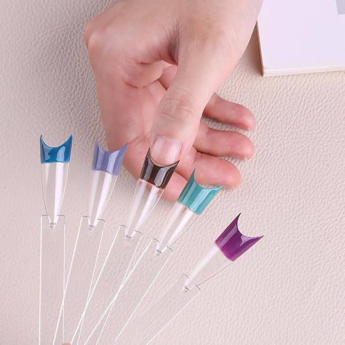 150 Pcs Nail Swatch Sticks with Ring, Long Stiletto Nail Art Tips, Transparent Acrylic False Nail Sample Sticks Polish Gel Display Practice Manicure Tools for Home or Salon Use