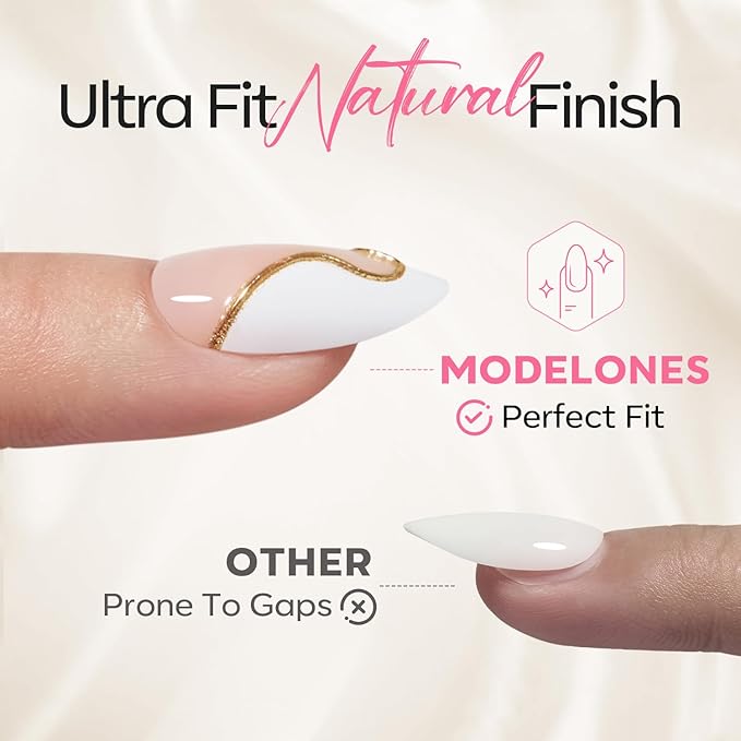 Modelones French Tip Press on Nails Almond, Short Almond Fake Nails, Semi-Transparent Soft Nail Kit with Nail Glue Adhesive Tabs Nail File, Spring Nails Press Ons 30Pcs 15 Sizes, Shell Pearl