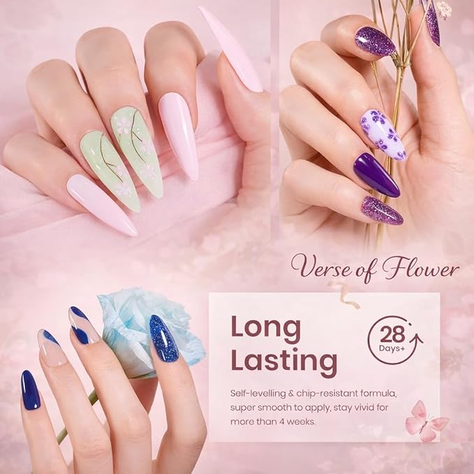 beetles Spring Gel Nail Polish Set - 36 Colors Verse of Flower Gel Nail Kit Pink White Black Red Purple Blue Yellow Gel Colors & 3Pcs Base Top Coat Soak off UV Home Salon Easter Gift for Women
